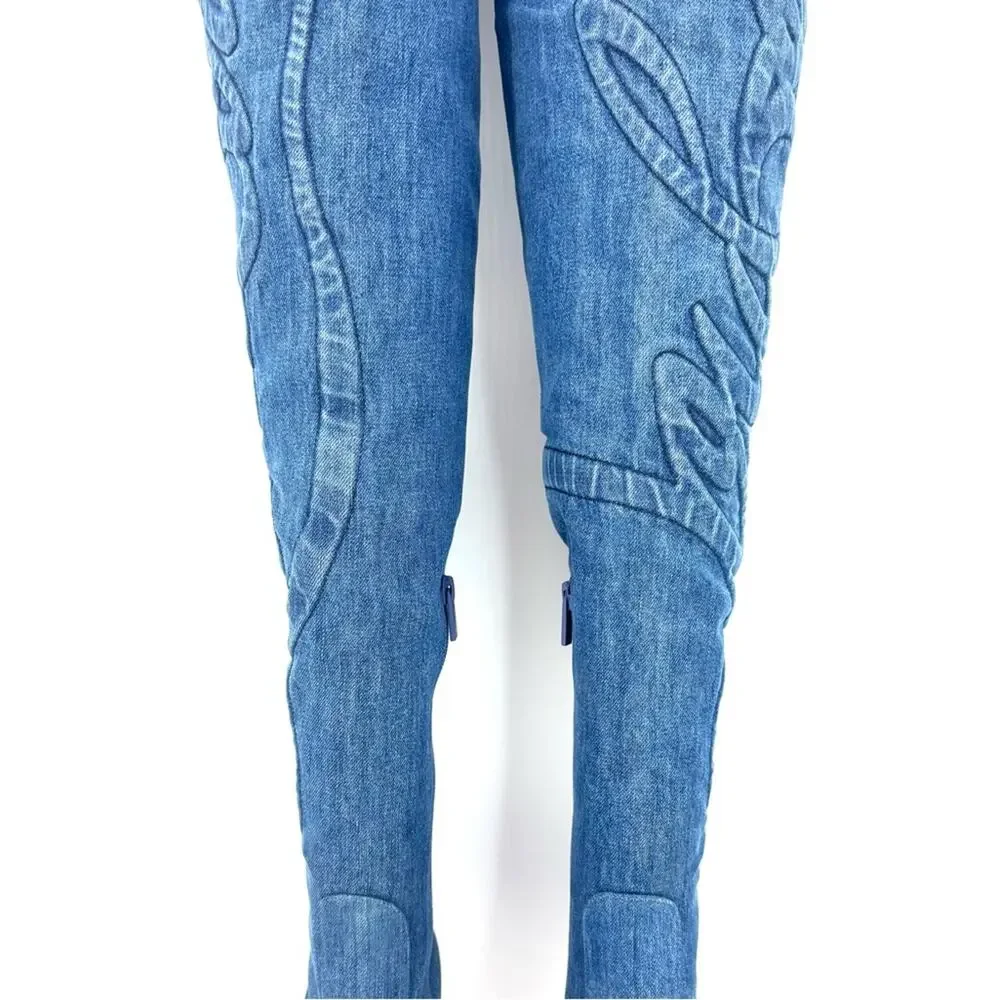Christian Louboutin Kate Botta Alta 100 Loubi Jeans Thigh High Boots 36.5